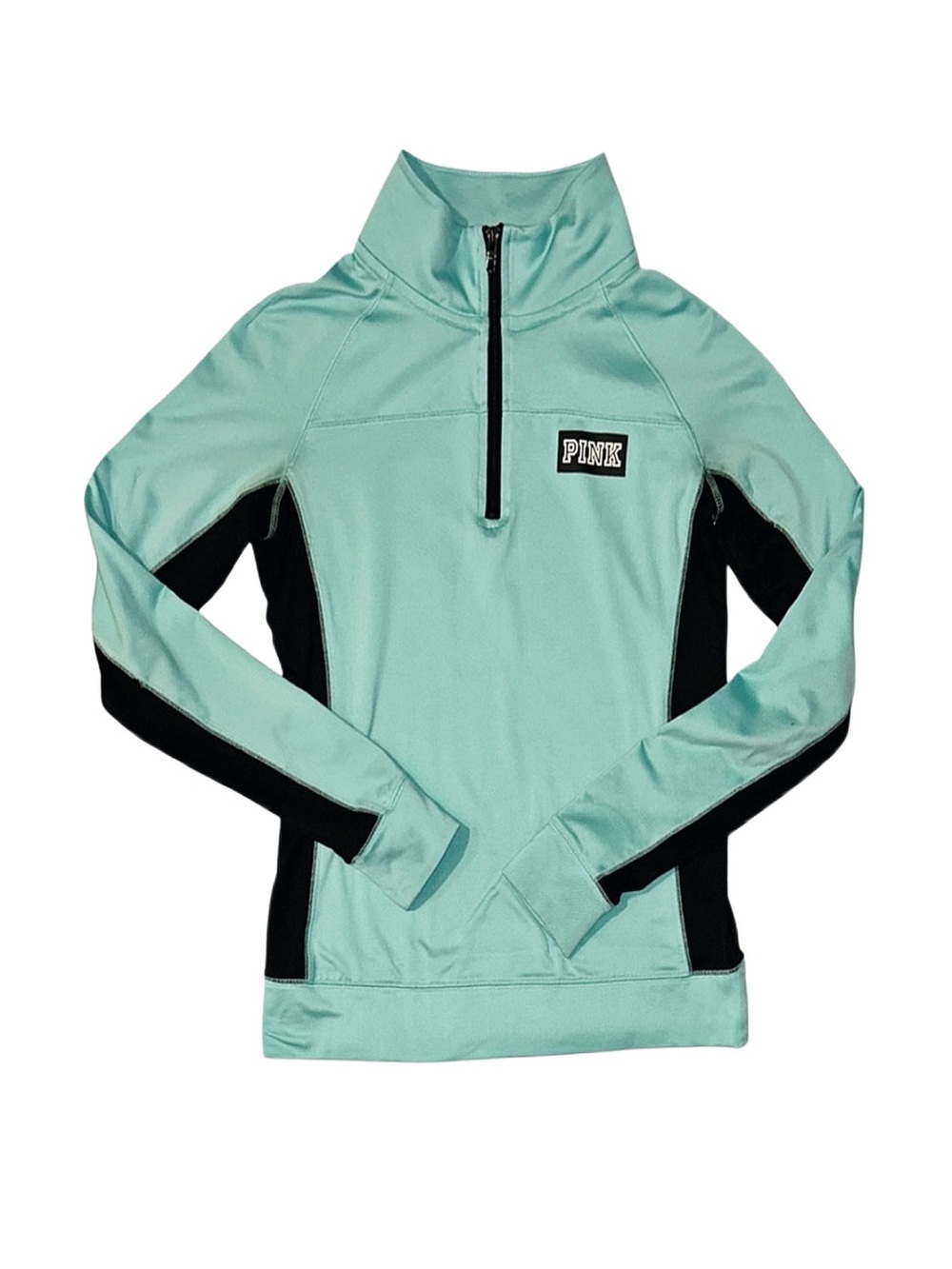PINK Victoria's Secret Ultimate Teal And Black Quarter Zip Long Sleeve Top Small